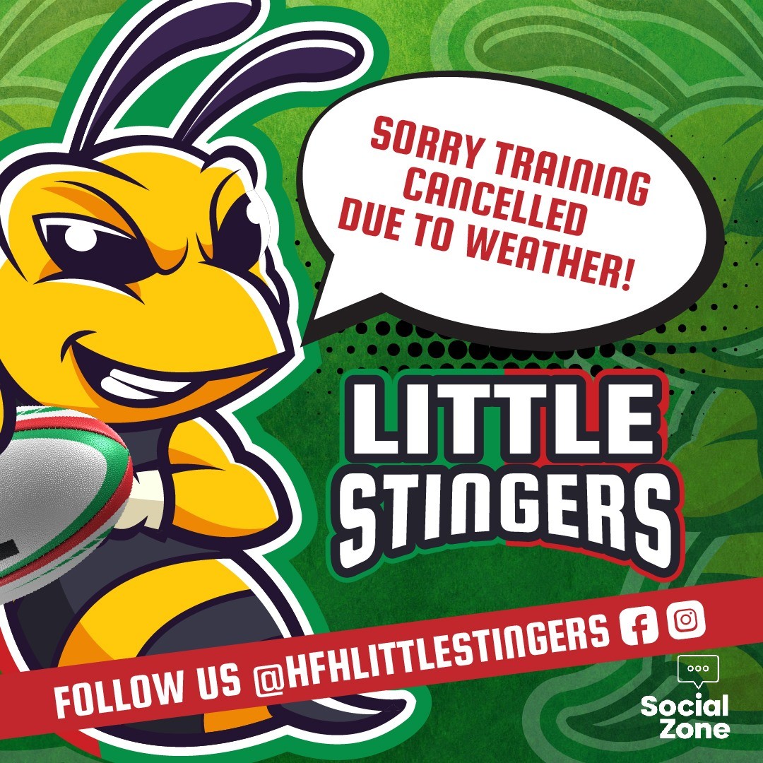 UNFORTUNATELY due to the rubbish weather forecast for tomorrow we'll have to cancel our Little Stingers session😭😭😭

We always strive to make it a positive experience and children and parents being soaked won't be much fun.

Hope you all understand and we'll see you all next week🏉🐝🏉🐝🏉🐝🏉🐝🏉🐝