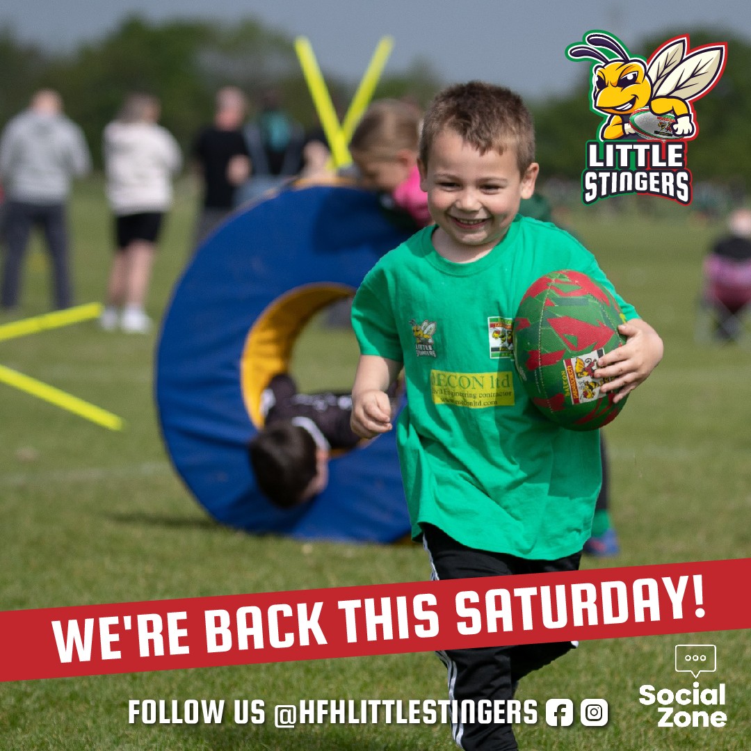 Only 5️⃣ more day to go till we're back training with our Little Stingers!

🙋‍♂️ Is your child between the ages of 3-6?
🐝 Then become a Little Stingers! It's our goal to offer all children of mixed ability a place to come and have fun while exercising and learning rugby skills. 
￼
🐝 We don't want to exclude any child and all our sessions are FREE.
Our Little Stingers training sessions are every Saturday from 9.45am and we're based at Wilmere Lane, home of Halton Farnworth Hornets!

Our Little Stingers registration is now live!
It only takes a couple of minutes👍🏻
Every child will have to be registered before attending sessions.
https://haltonfarnworthhornets.co.uk/juniors/little-stingers/

Little Stingers are proudly sponsored by
NWH Landscapes ltd 
www.meconltd.com
Warrington Mortgage Centre 

Follow, like, Share our pages!
￼￼https://m.facebook.com/HFHLittleStingers/
https://www.instagram.com/hfh_little_stingers/
#littlestingers #haltonfarnworthhornets #oneclub #OneVision